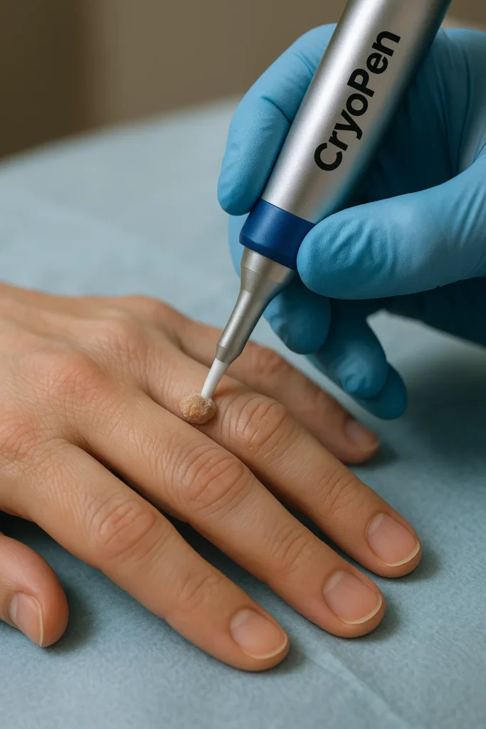 example of cryopen wart removal Oxford treatment on a persons finger