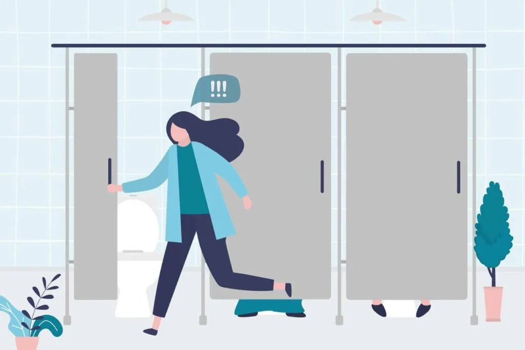 graphic of Urine incontinence Oxford woman running to the toilet.