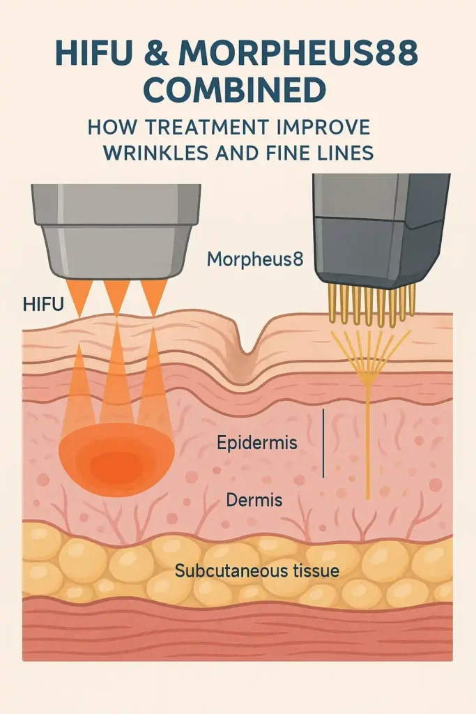 Diagram showing HIFU & Morpeus8 Oxford and the benefits for reduction in wrinkles and fine lines