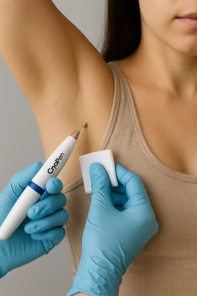 woman having cryopen to remove underarm skin tags Oxford