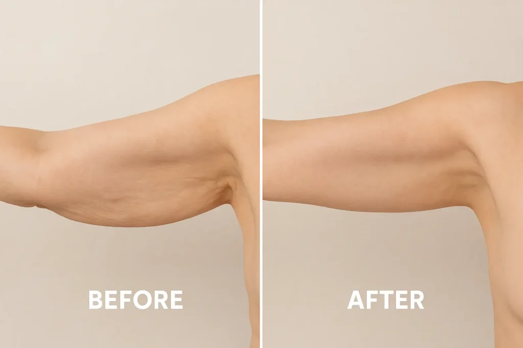 Picture of LA LIPO Oxford before and after results of skin tightening treatment on the upper arms.